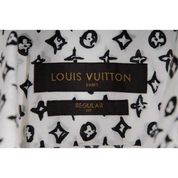 Louis Vuitton Men Logo Button Down Shirt XL White Black Monogram Short Sleeve - Picture 4 of 10